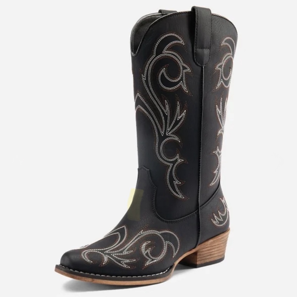 NWT JustFab Dream Pairs Western Mid-Calf Boot in Black, Sz. 9